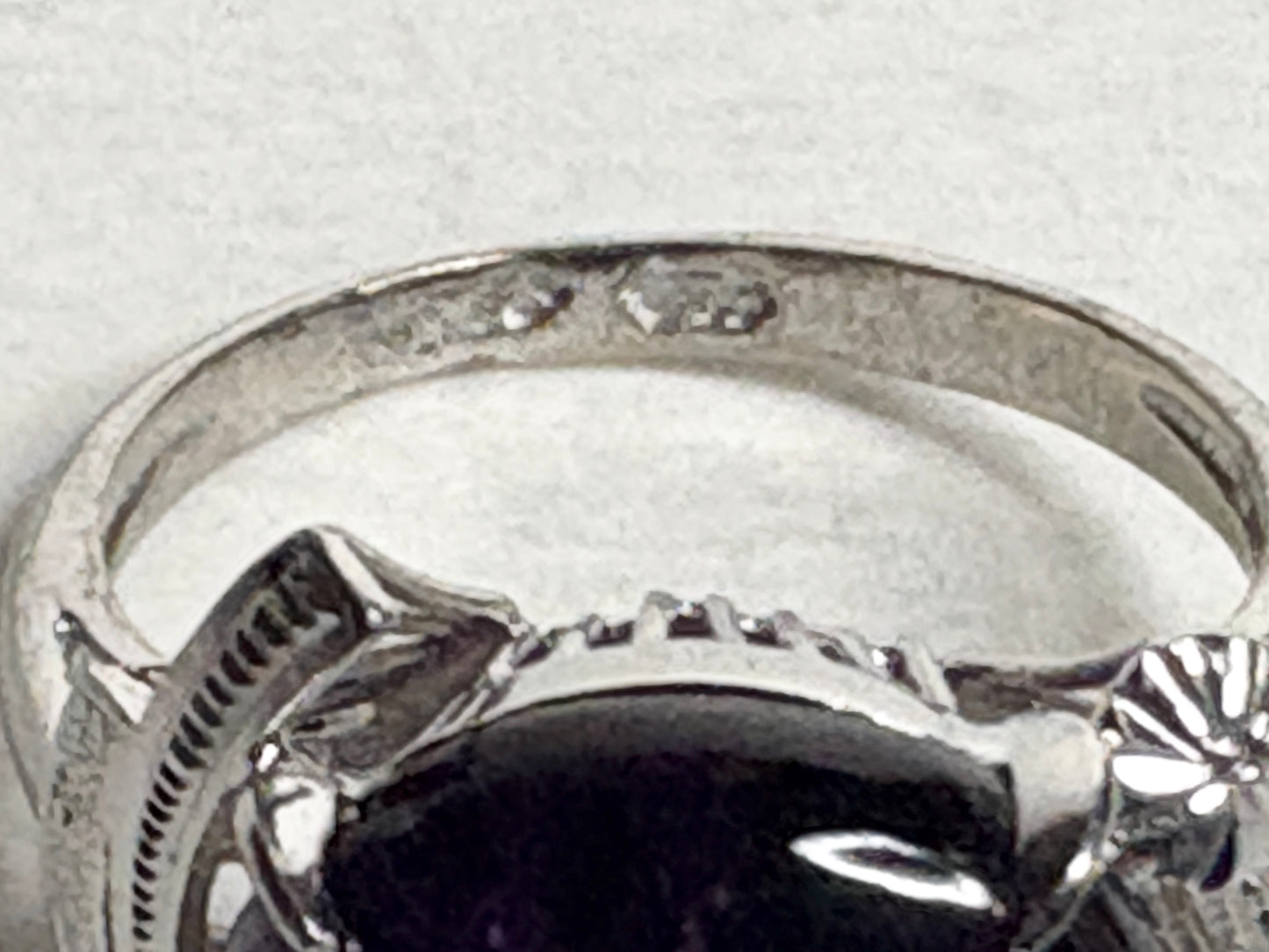 Art Deco amethyst ring in rhodium over sterling silver.