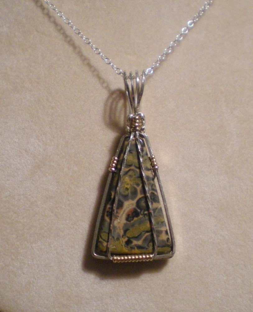 Sterling silver and 14kgf wrapped Jasper pendant