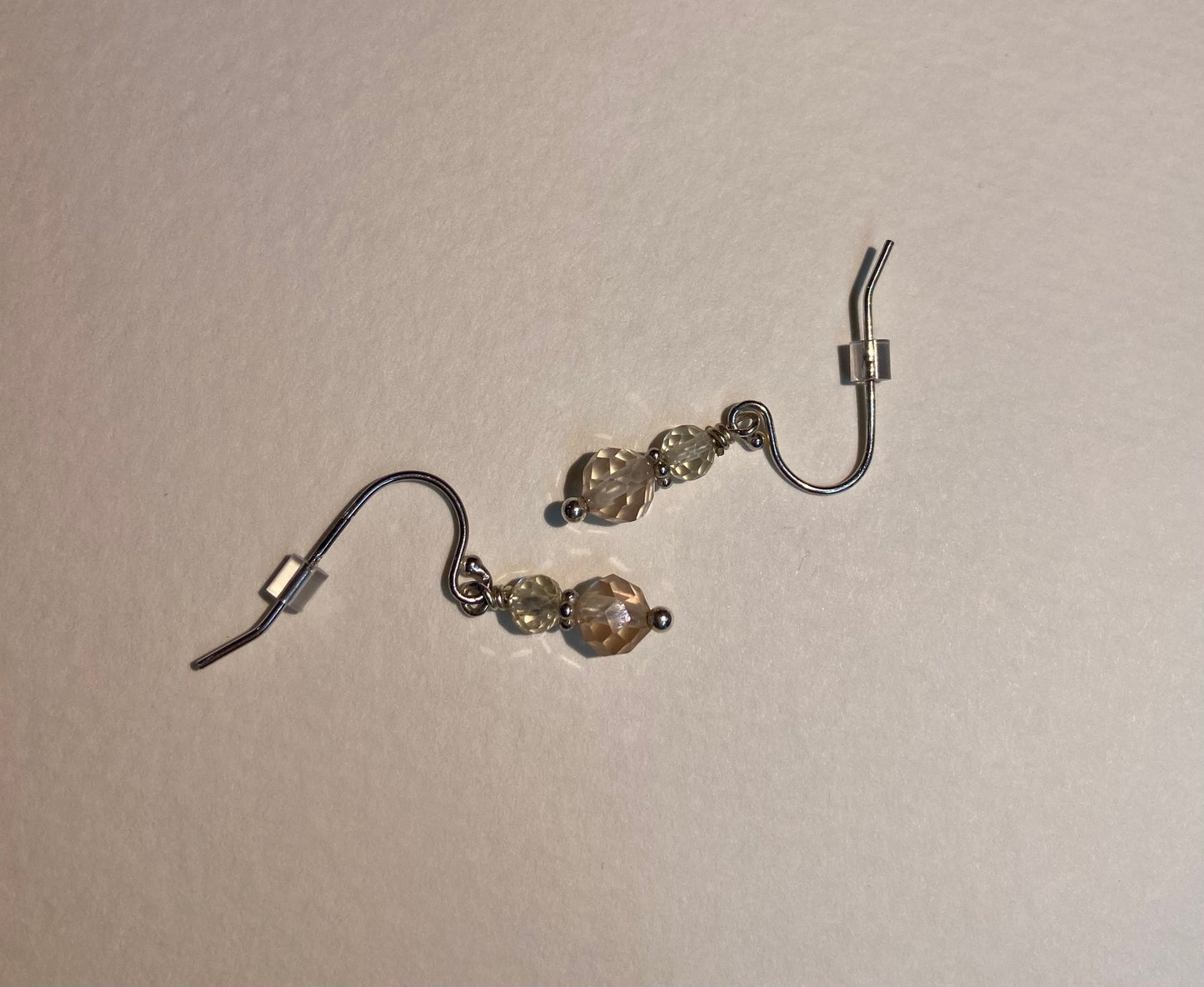 Oregon Sunstone dangle drop beaded earrings with sterling silver hooks.