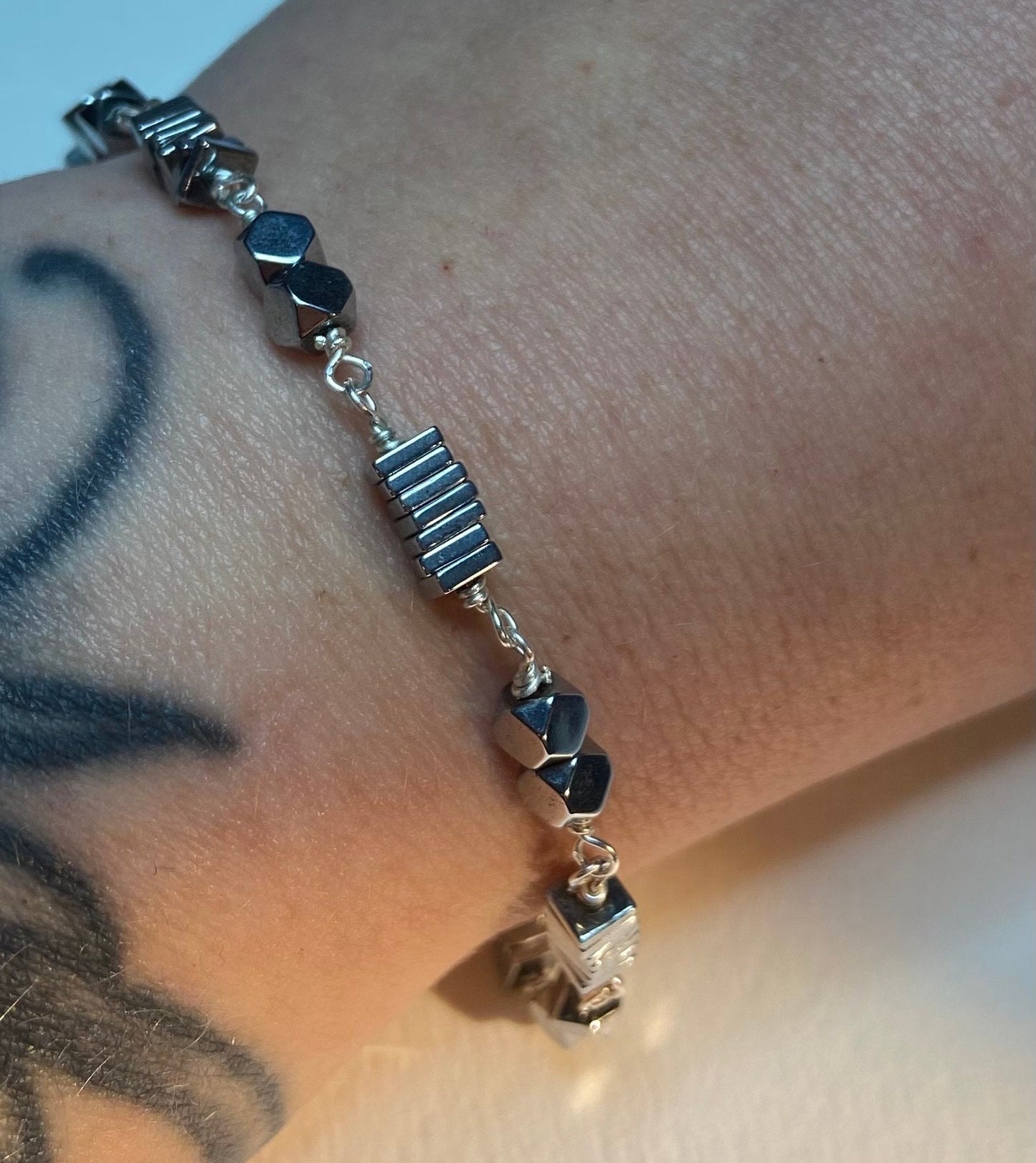 Hematite sterling silver wire wrapped bracelet