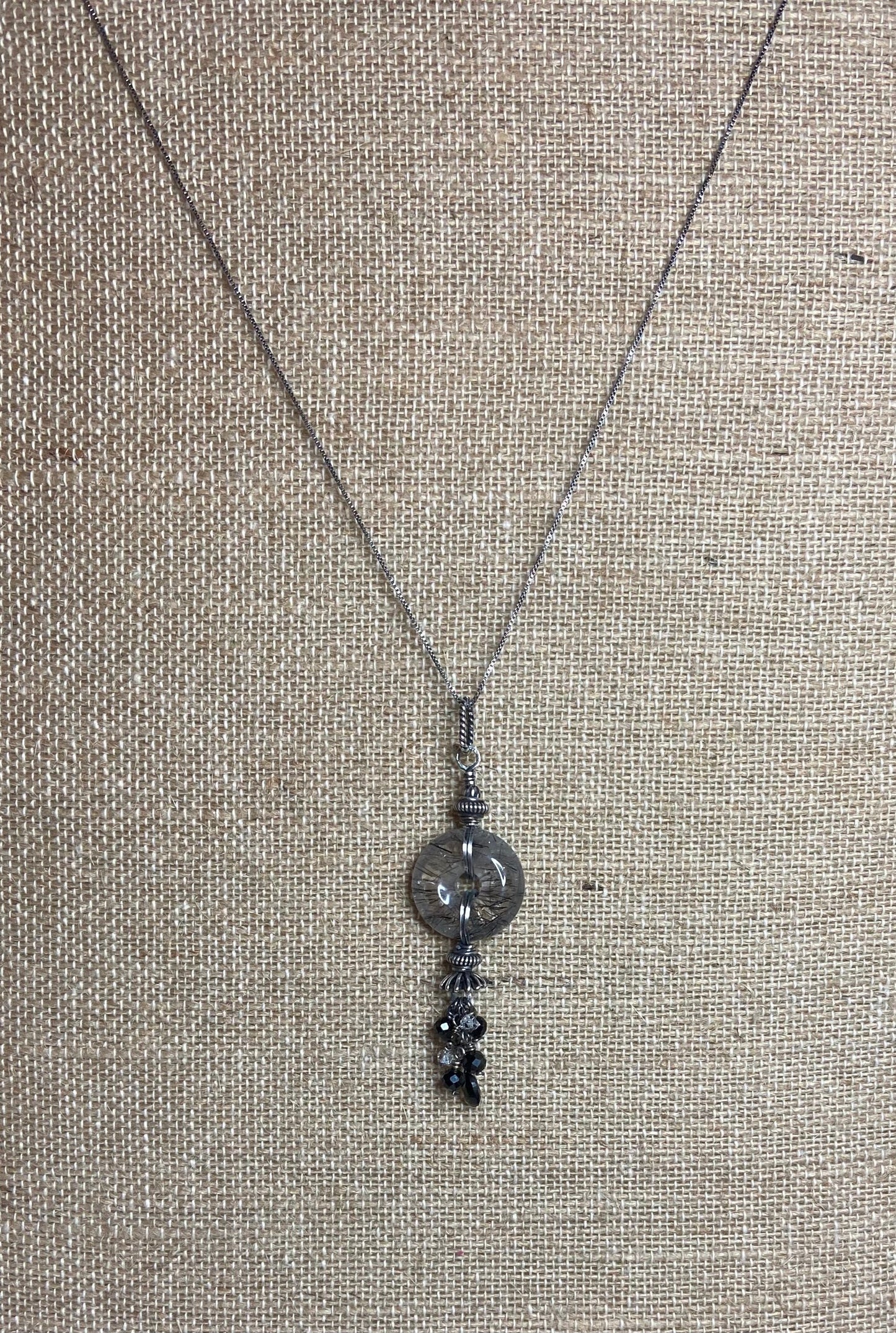 Tourmilated quartz pendant necklace with tourmaline and herkimer diamond quartz.