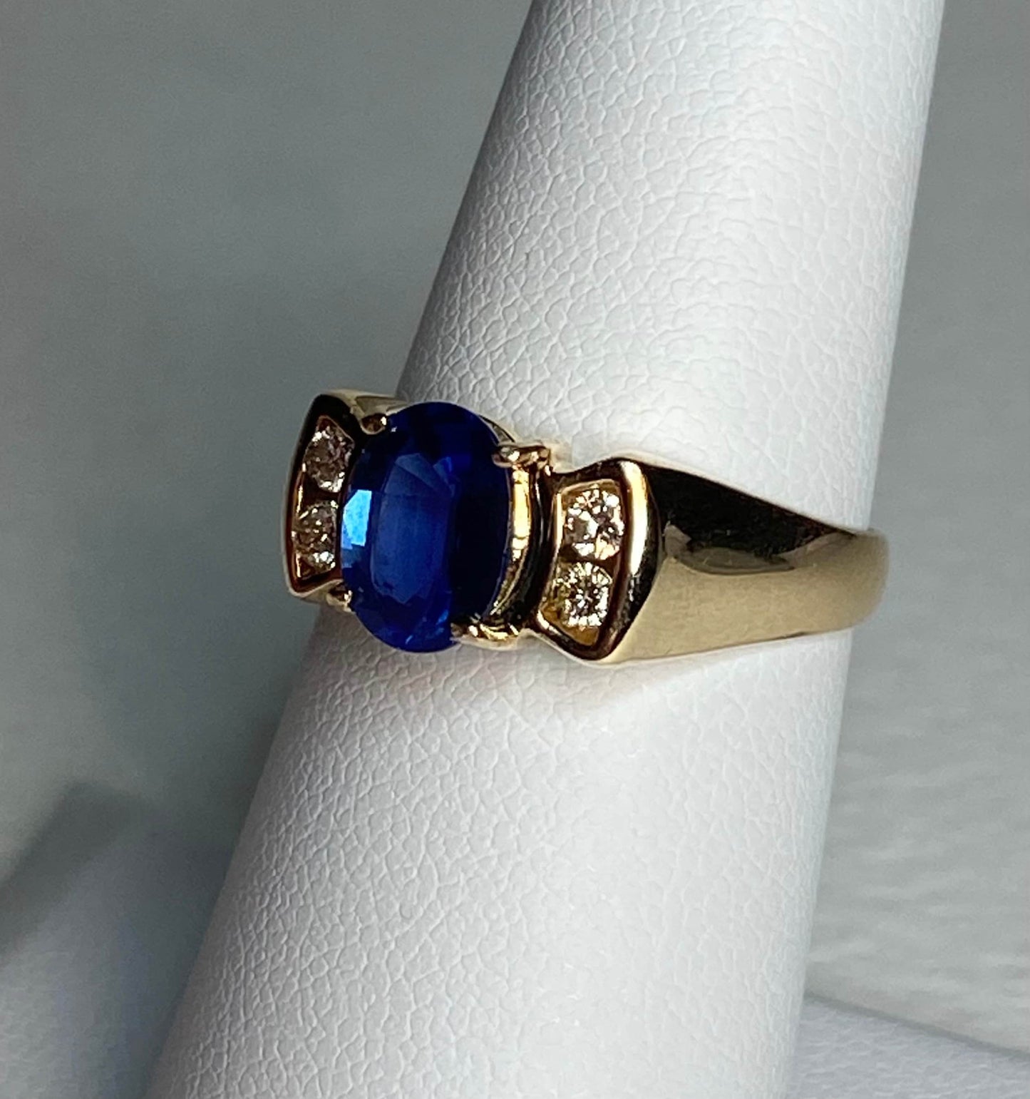 Levian 14k yellow gold ring with sapphire and diamonds.