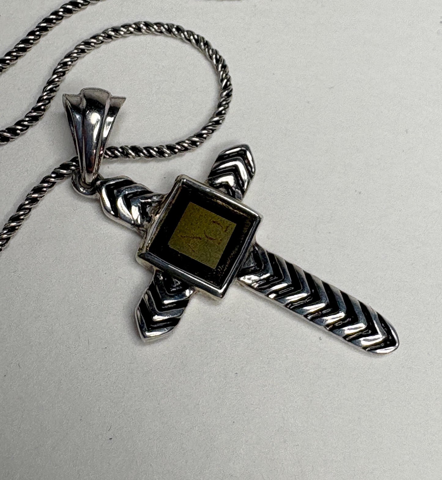 Sterling silver cross pendant necklace with a nano laser inscribed Bible on a 20" chain.