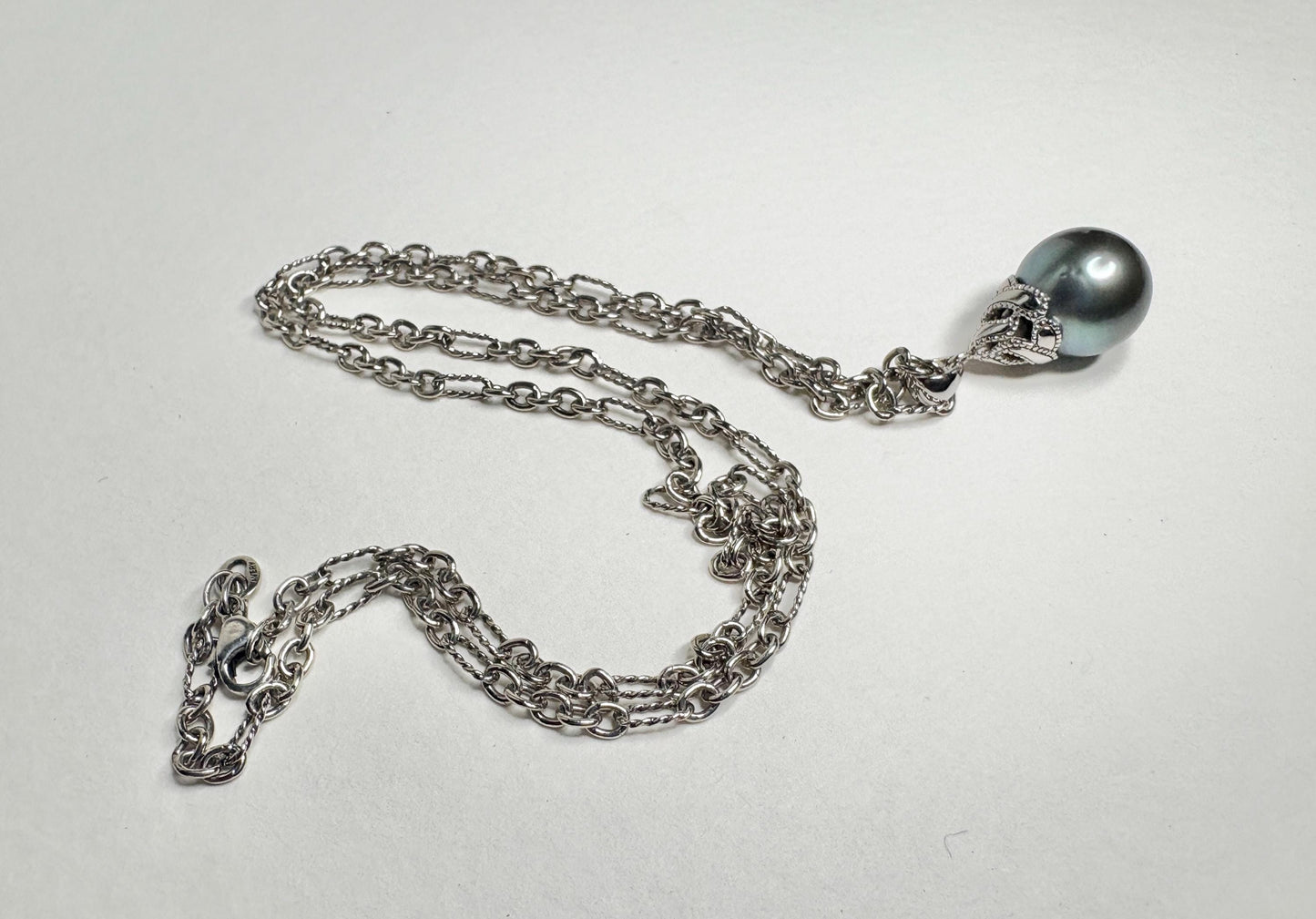 Vintage Tahitian cultured pearl pendant on a James Avery figaro chain.