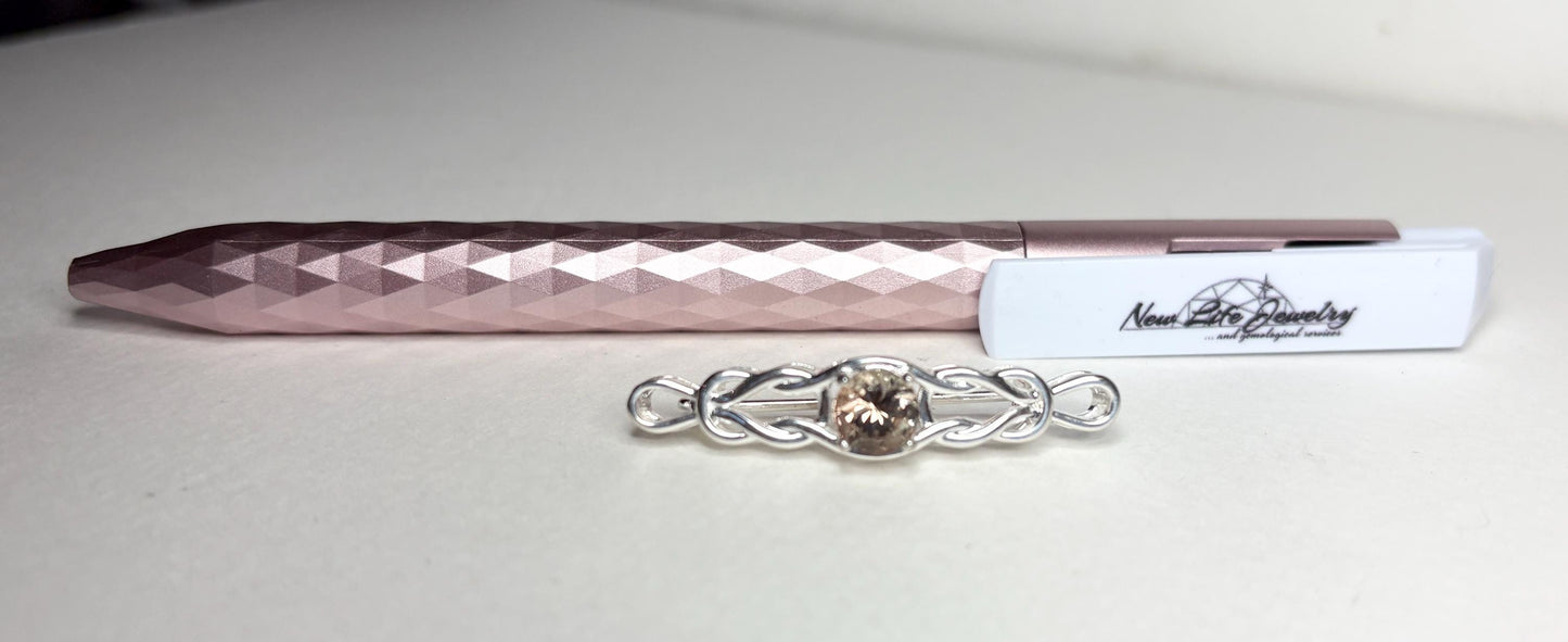 Oregon Sunstone Celtic Style Knot Bar Brooch in Solid Sterling Silver