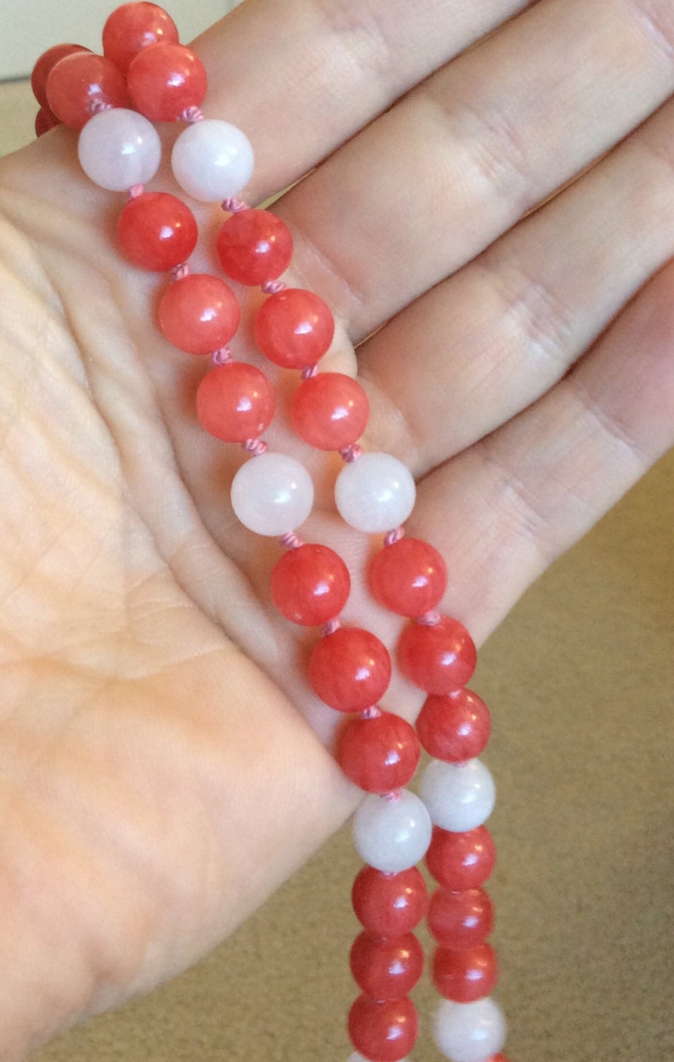 Rhodochrosite and Rose Quartz beaded necklace magnetic clasp