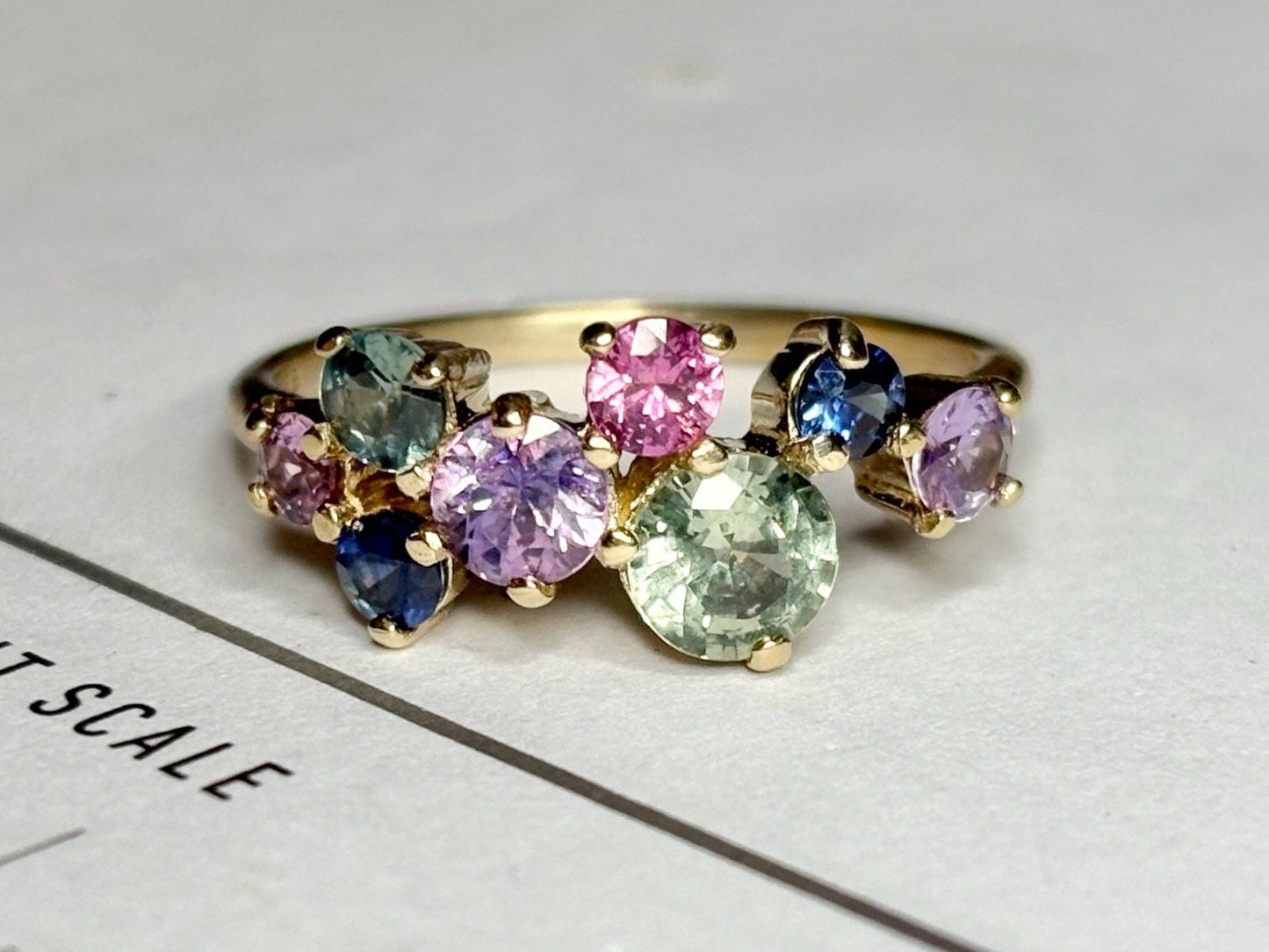 Multi-color sapphire ring in 10k gold.