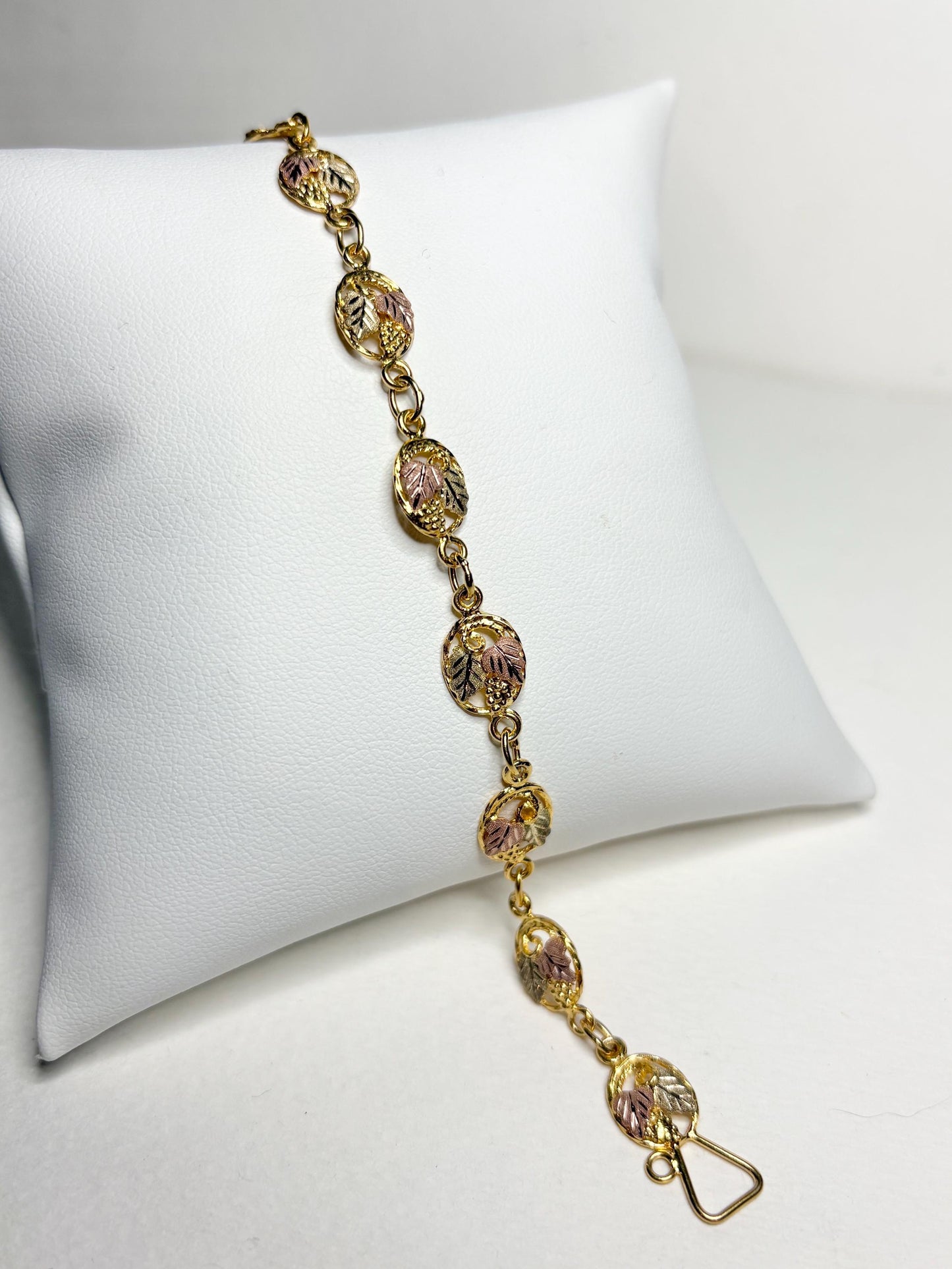 Black Hills Gold Solid 12k Gold Leaves on GF Bracelet 7.3" - NewLifeJewelryVault