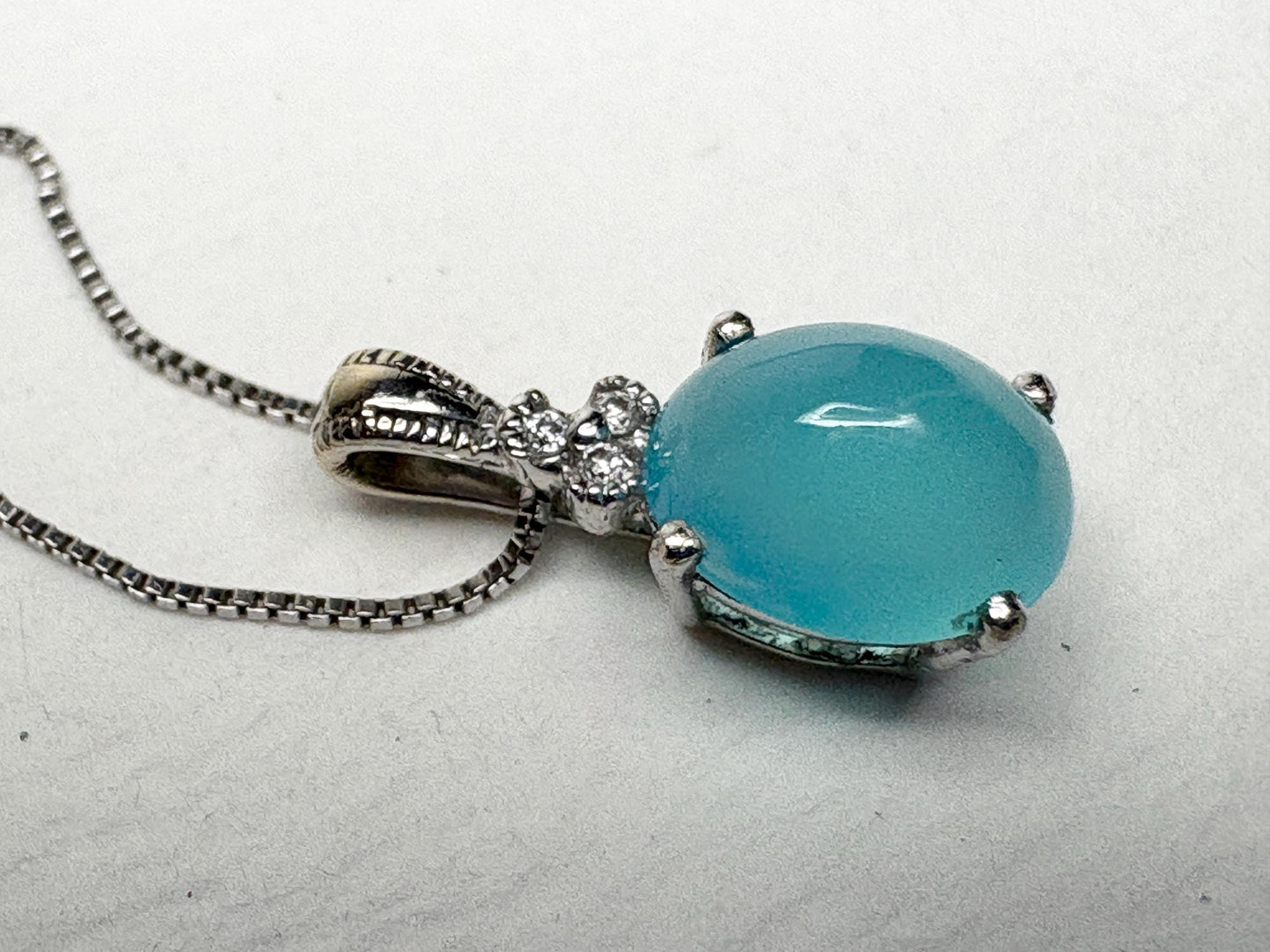 Paraiba Brazilian Chalcedony Diamond Pendant Necklace Solid 14k White Gold with 10k Chain 18" - NewLifeJewelryVault