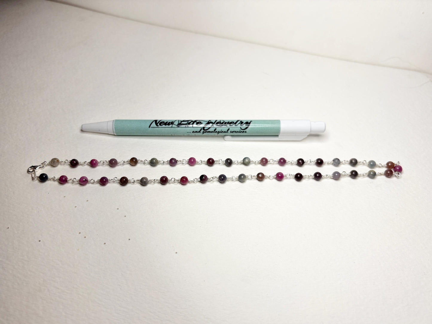 Natural Multi Color Sapphire Beaded Necklace in Sterling Silver 17.5" - NewLifeJewelryVault