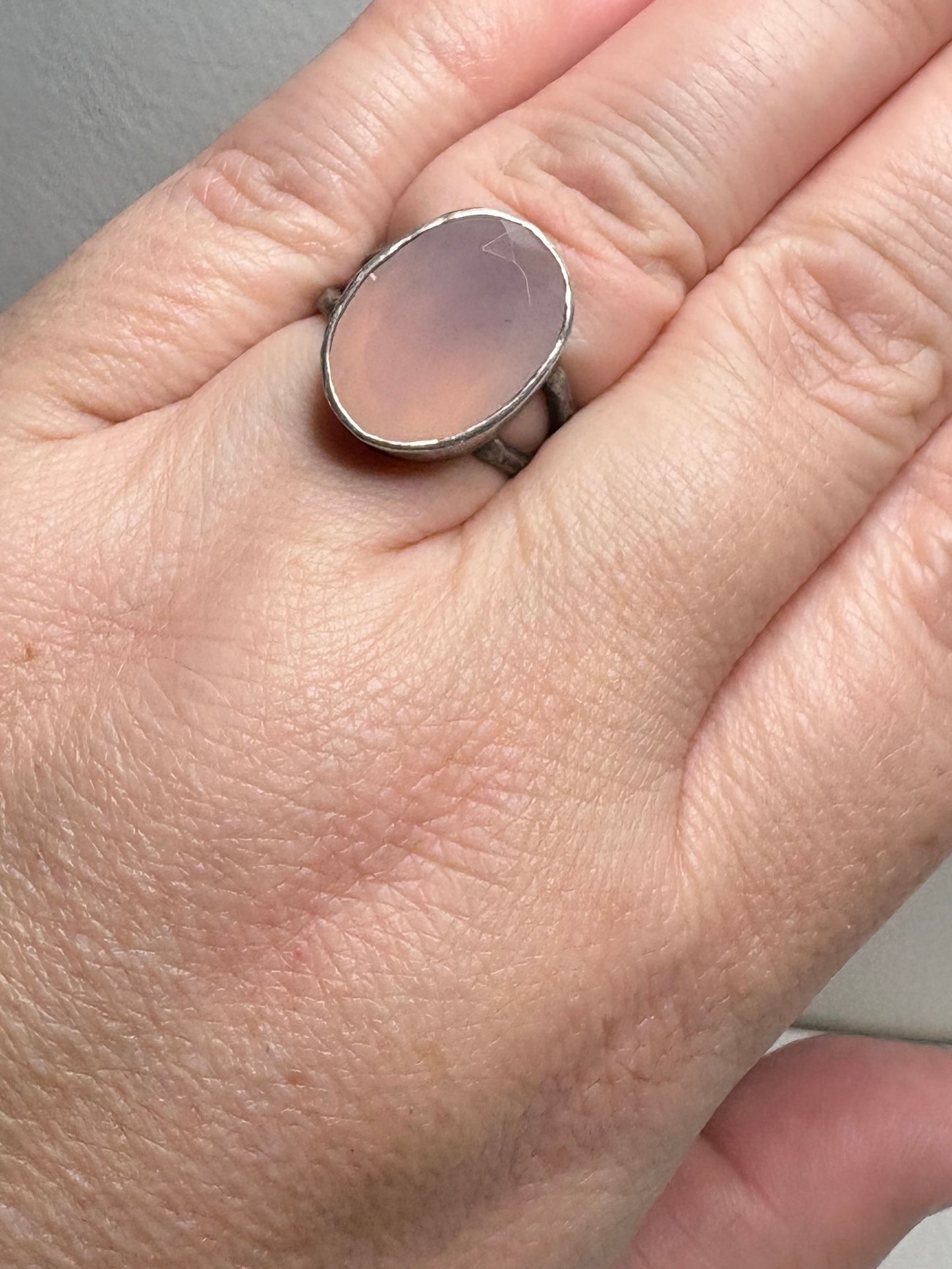 Custom Rose Quartz Ring in Oxidized Sterling Silver Bezel size 5.75