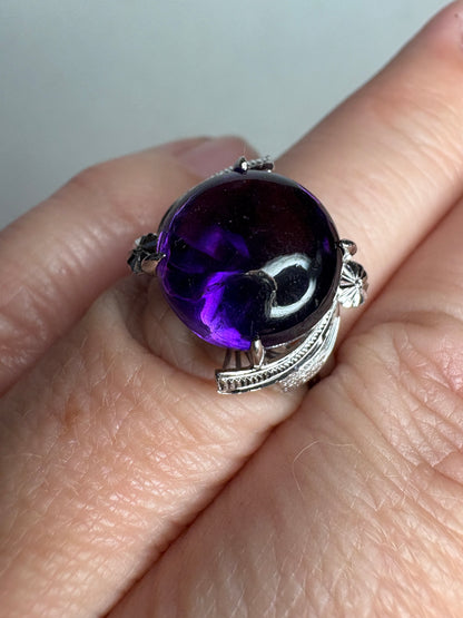 Art Deco amethyst ring in rhodium over sterling silver.
