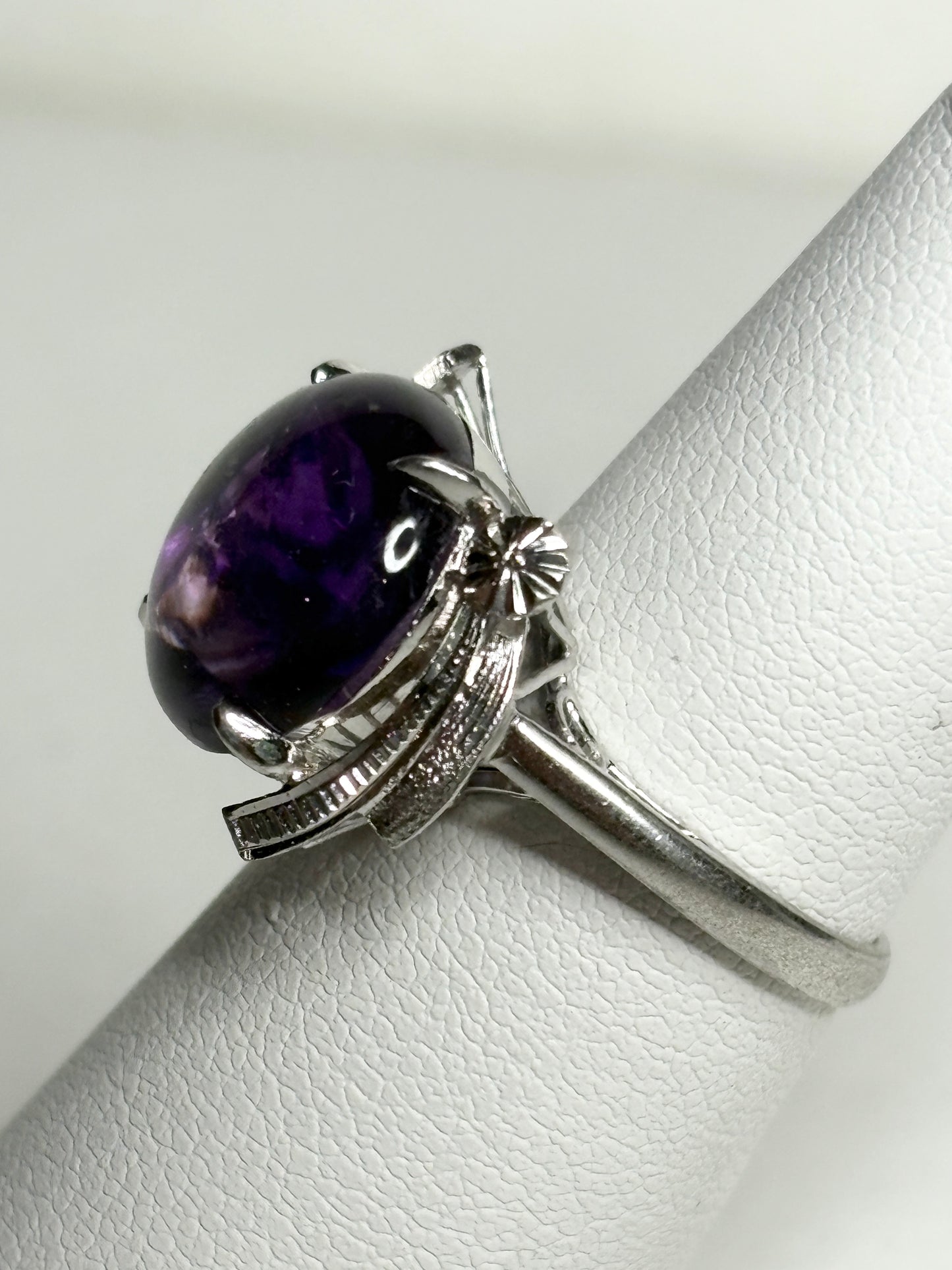 Art Deco amethyst ring in rhodium over sterling silver.
