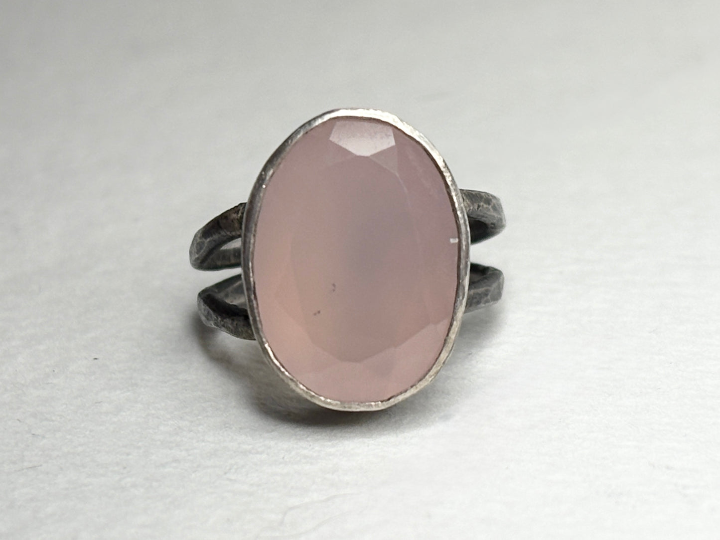 Custom Rose Quartz Ring in Oxidized Sterling Silver Bezel size 5.75