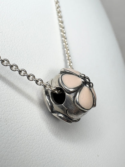 Pandora sterling silver cherry blossom stopper bead on an adjustable chain.