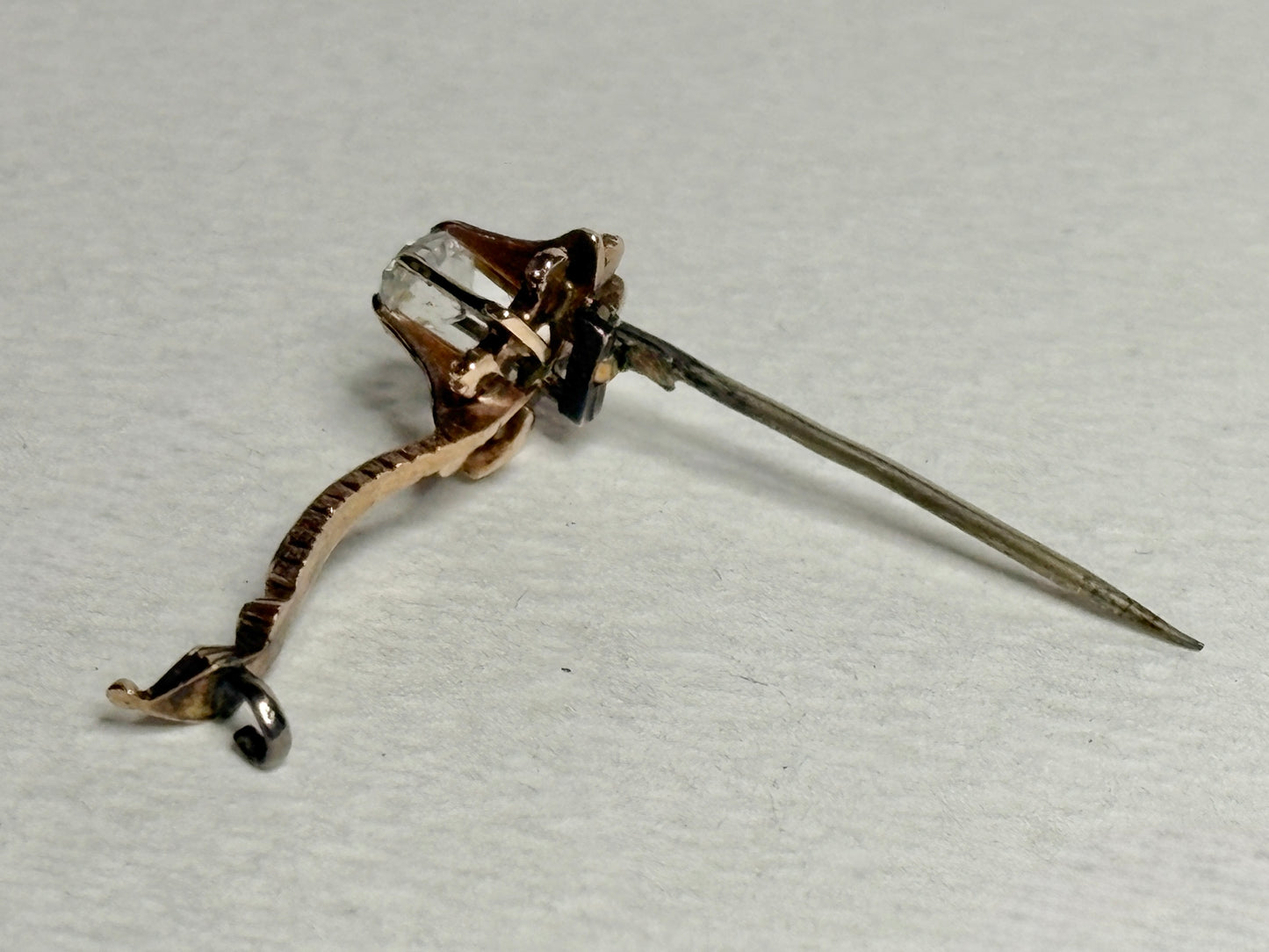 Antique 14k gold brooch pin with enamel and paste gem.