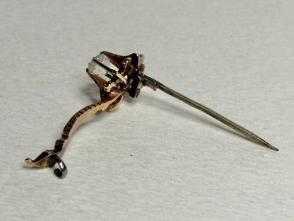 Antique 14k gold brooch pin with enamel and paste gem.