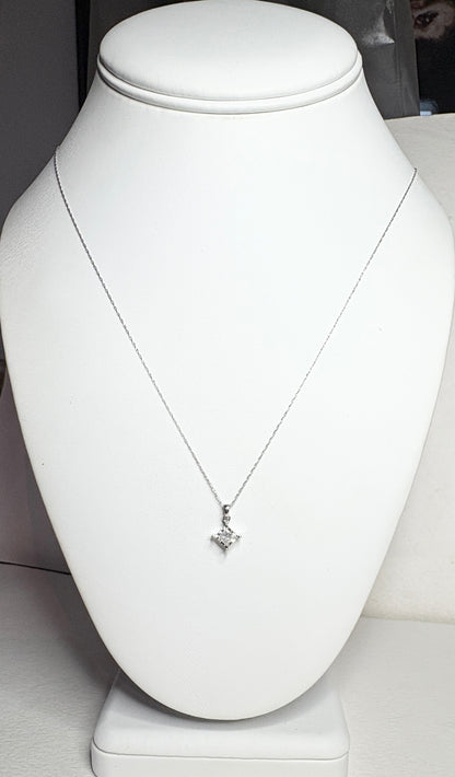 Princess cut diamond pendant necklace in 10k white gold on a 21" chain.