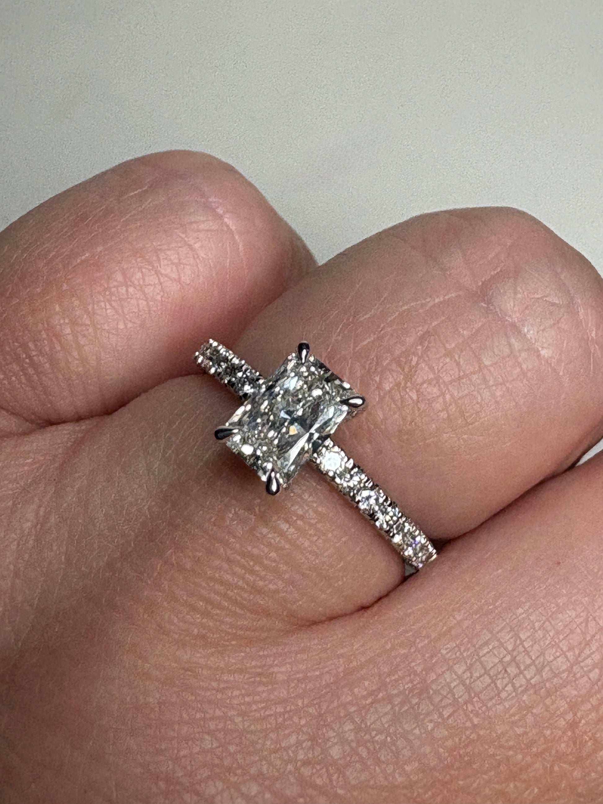 Lab-grown fancy cut diamond engagement ring in 14k white gold.