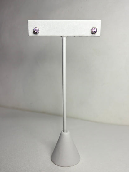 Violet purple pave Pandora stud earrings in sterling silver.