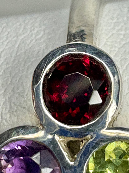 Arizona Gem Trio Amethyst Peridot & Garnet Bezel Set in Sterling Silver size 8