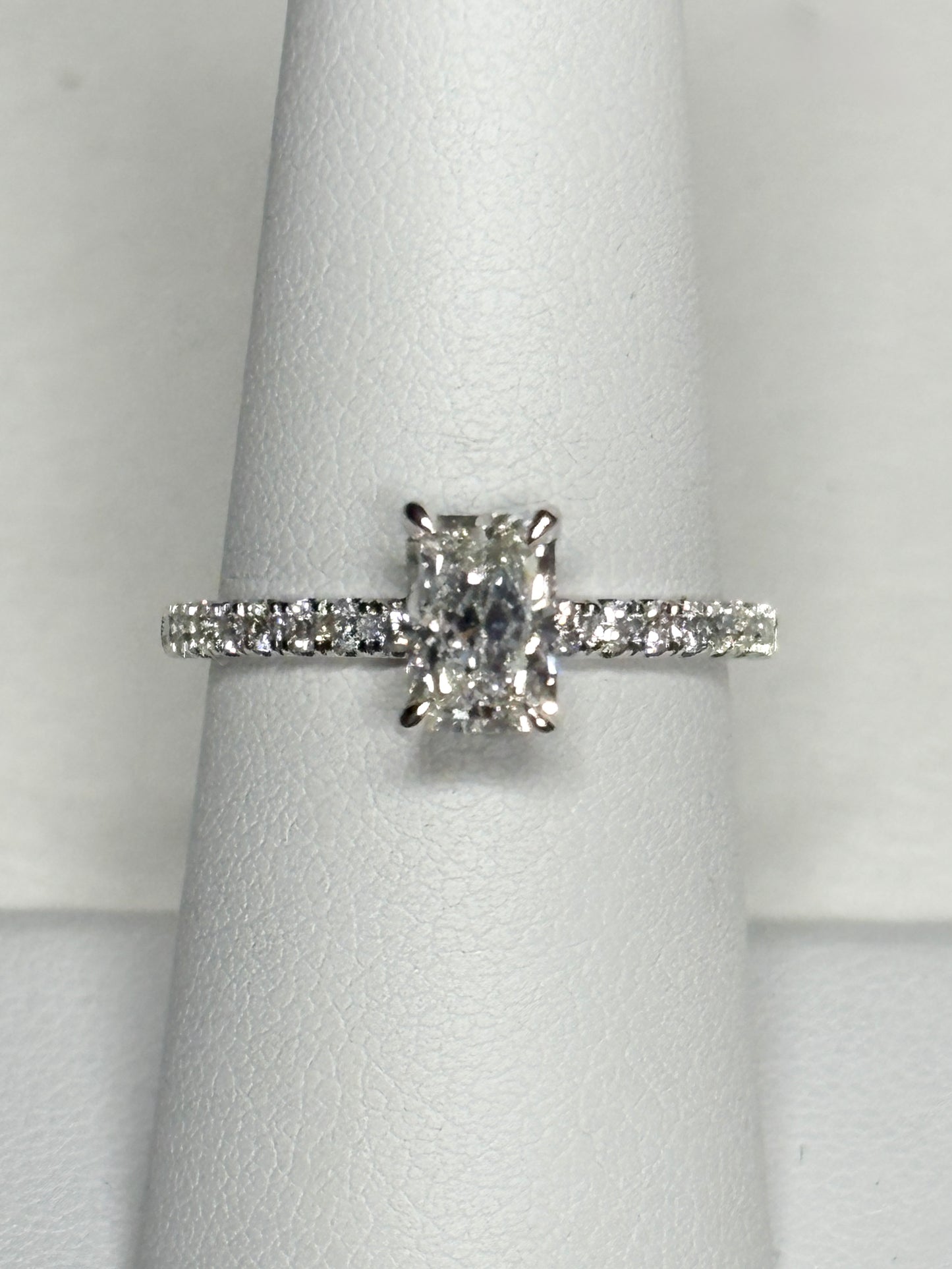 Lab-grown fancy cut diamond engagement ring in 14k white gold.