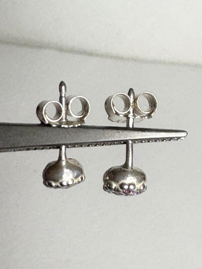 Violet purple pave Pandora stud earrings in sterling silver.