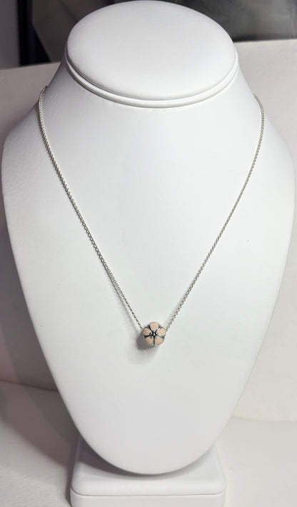 Pandora sterling silver cherry blossom stopper bead on an adjustable chain.