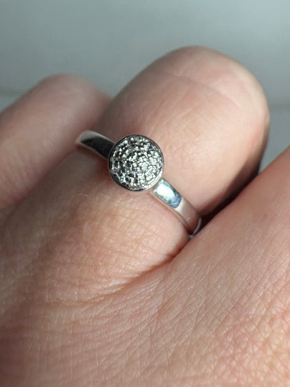 Monica Vinader sterling silver ring with micro pave natural diamonds.