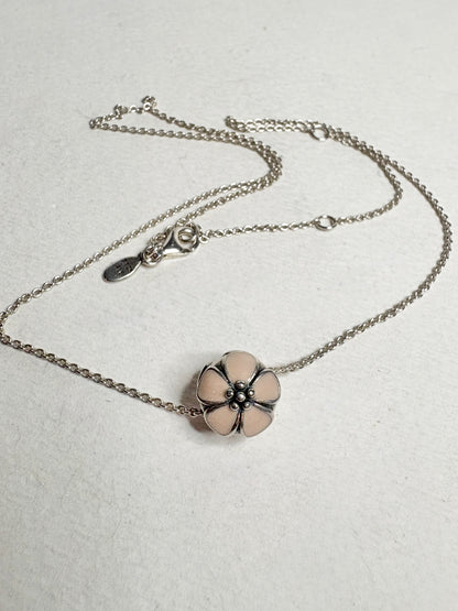 Pandora sterling silver adjustable chain with a cherry blossom stopper bead.