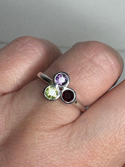 Arizona Gem Trio Amethyst Peridot & Garnet Bezel Set in Sterling Silver size 8
