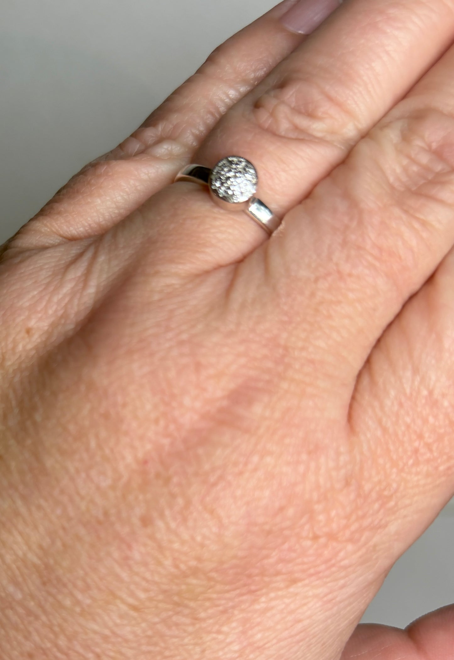 Monica Vinader sterling silver ring with pave diamonds.