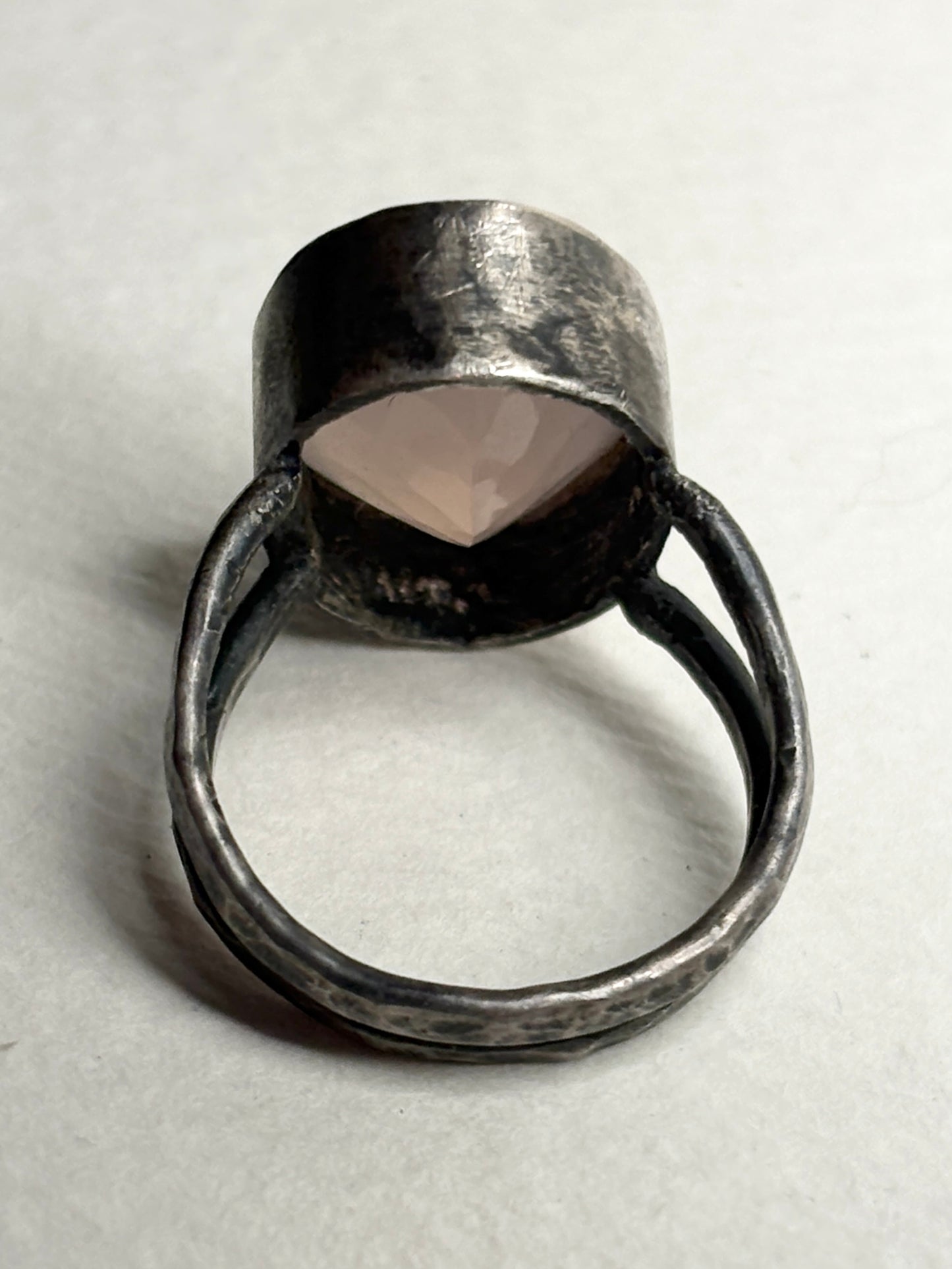 Custom Rose Quartz Ring in Oxidized Sterling Silver Bezel size 5.75