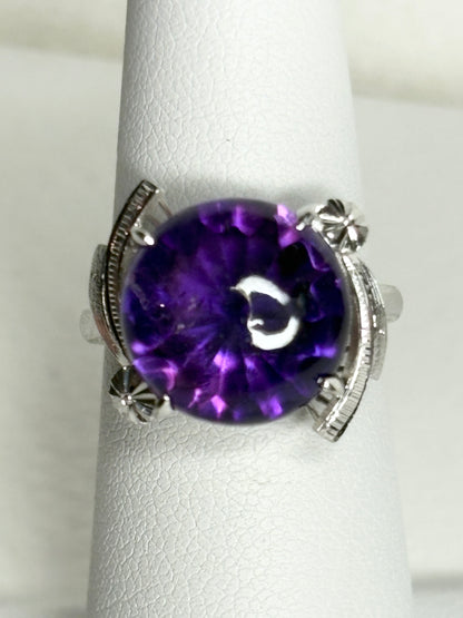 Art Deco amethyst ring in rhodium over sterling silver.
