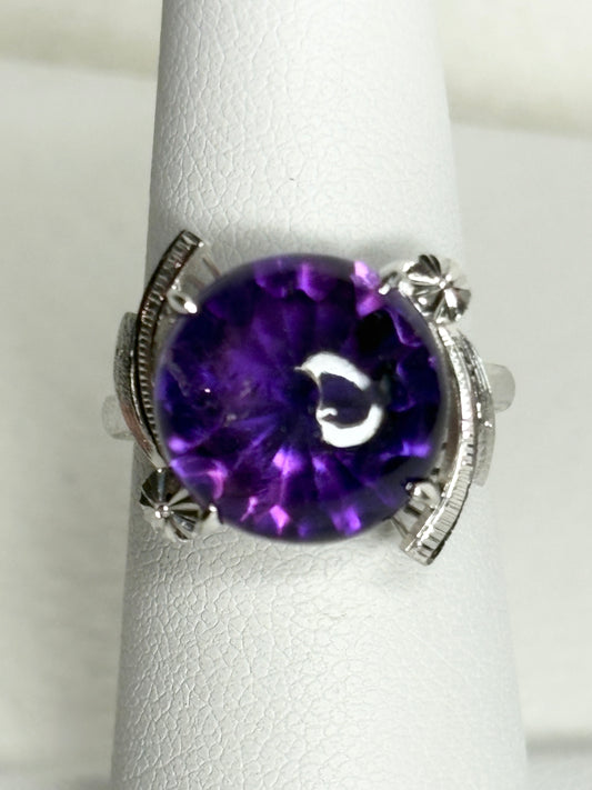 Art Deco amethyst ring in rhodium over sterling silver.