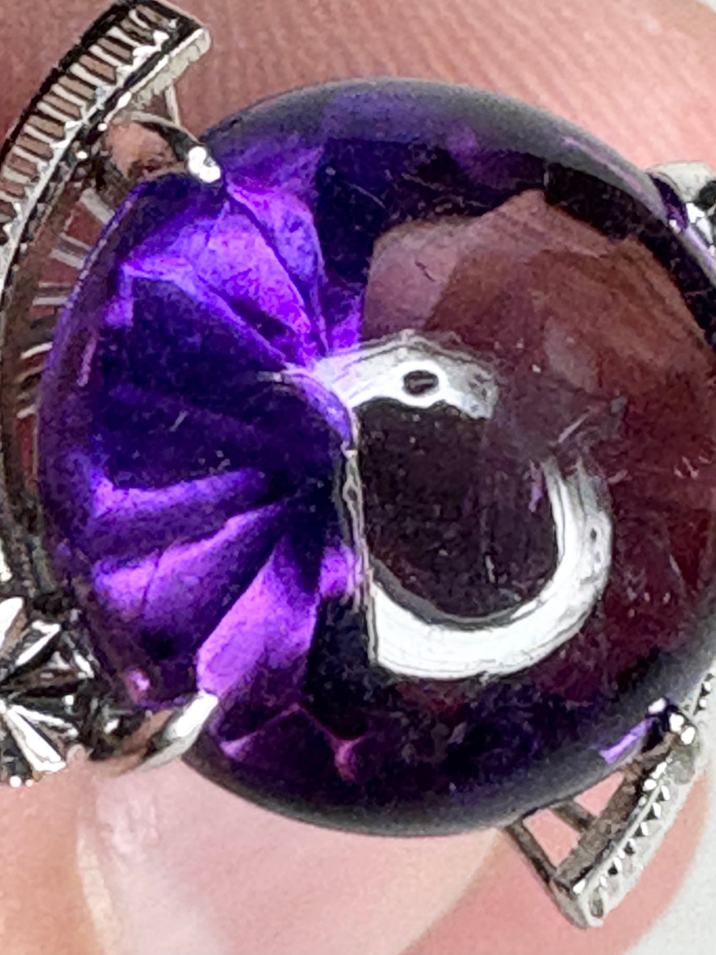 Art Deco amethyst ring in rhodium over sterling silver.