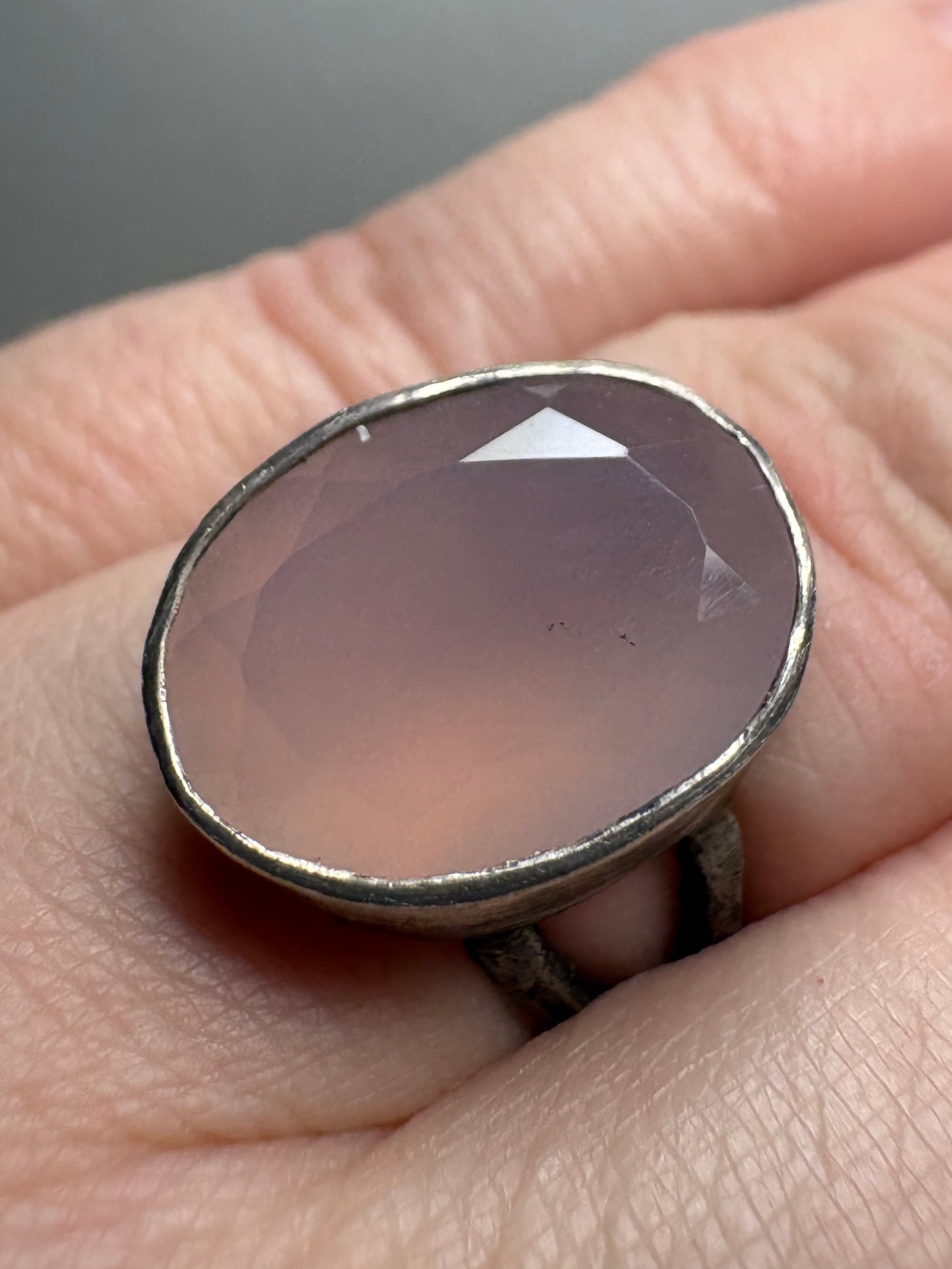 Custom Rose Quartz Ring in Oxidized Sterling Silver Bezel size 5.75