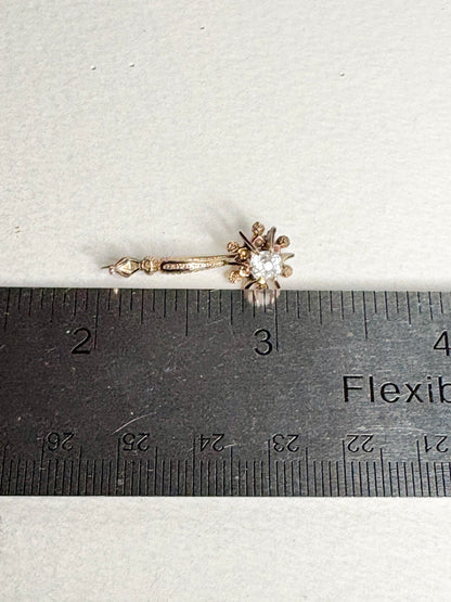 Antique 14k gold brooch with enamel and paste gem.