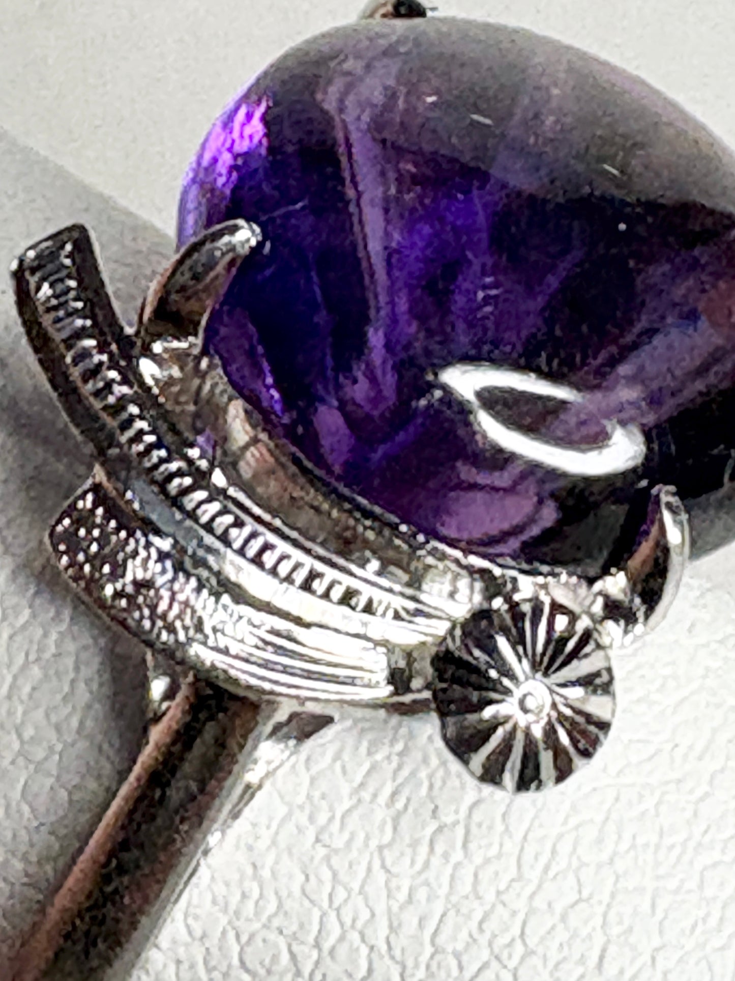 Art Deco amethyst ring in rhodium over sterling silver.