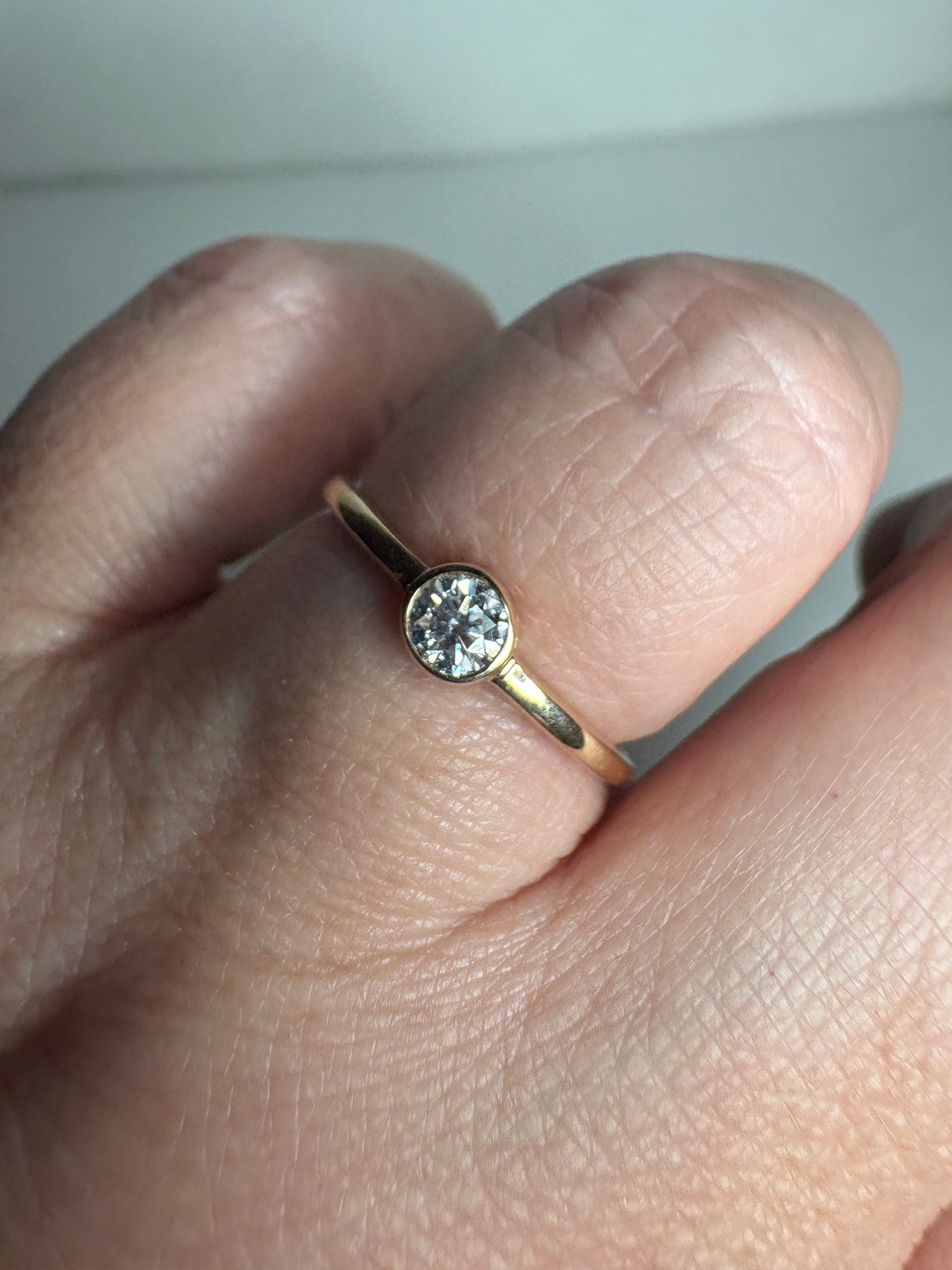 Pandora 14k gold ring with a .25ct bezel-set lab-grown diamond.