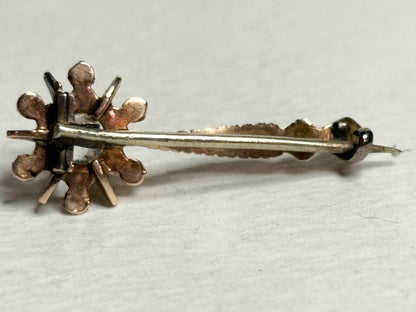 Antique 14k gold brooch with enamel and paste gem, circa 1835.