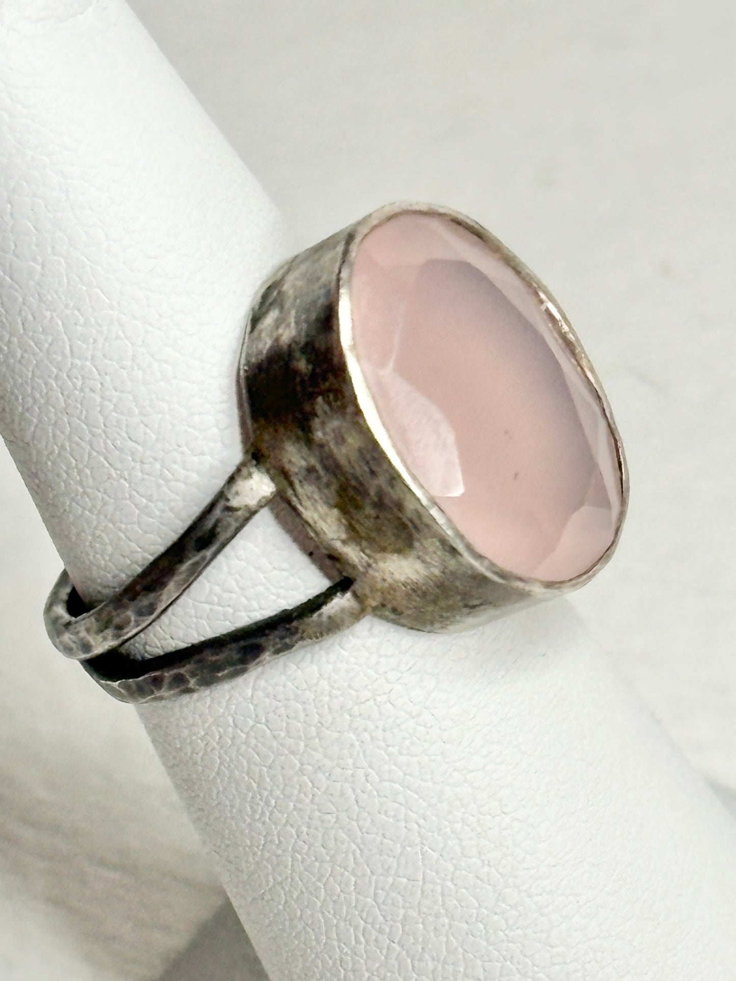 Custom Rose Quartz Ring in Oxidized Sterling Silver Bezel size 5.75