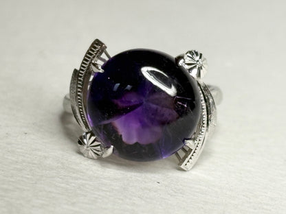 Art Deco amethyst ring in rhodium over sterling silver.
