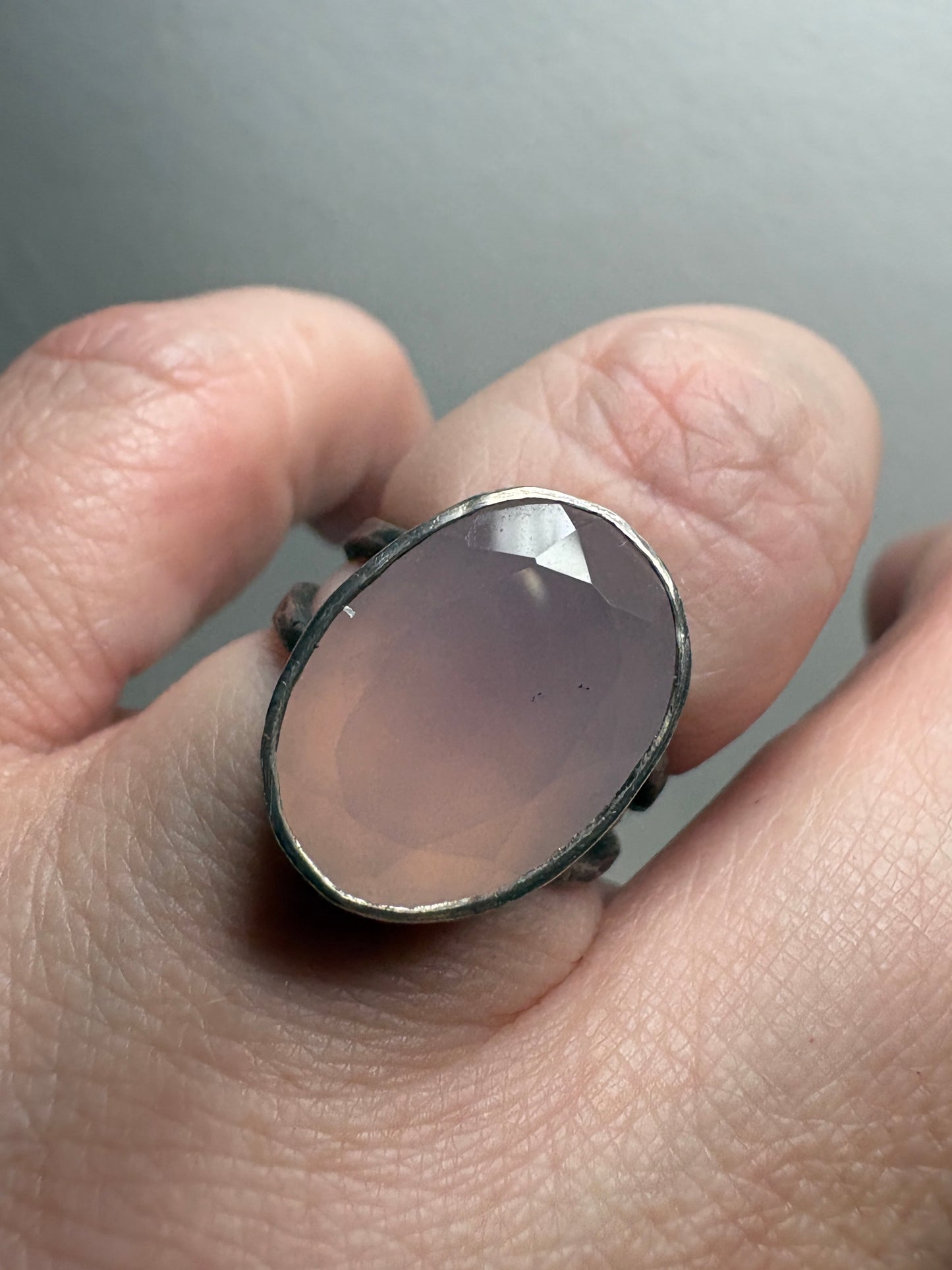 Custom Rose Quartz Ring in Oxidized Sterling Silver Bezel size 5.75