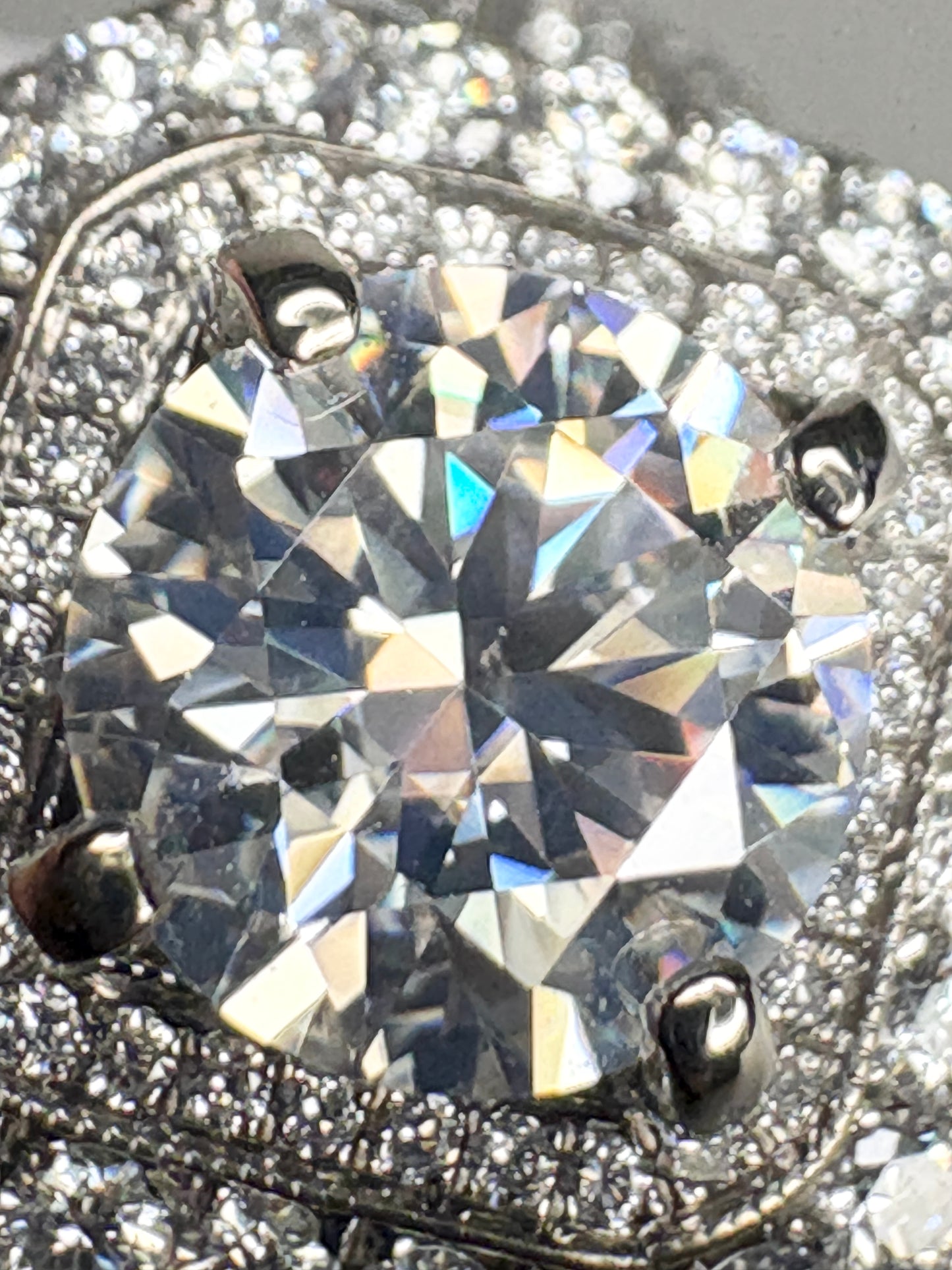 A 14k white gold ring setting with natural diamonds and a placeholder moissanite.