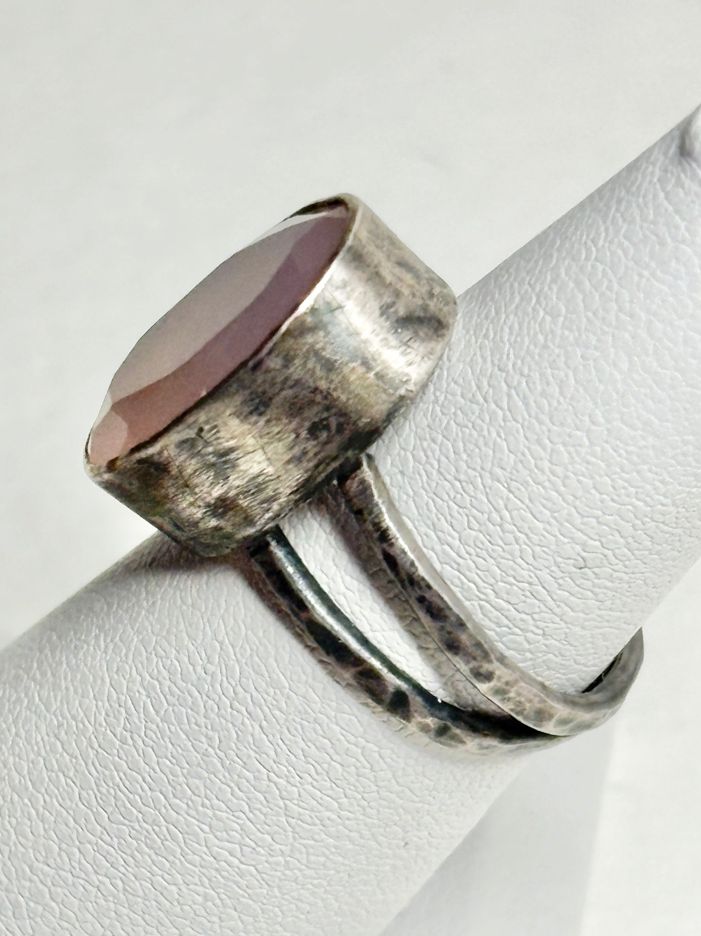 Custom Rose Quartz Ring in Oxidized Sterling Silver Bezel size 5.75