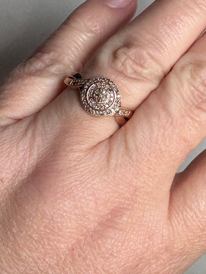 Rose gold over sterling silver ring with champagne and brown diamonds.