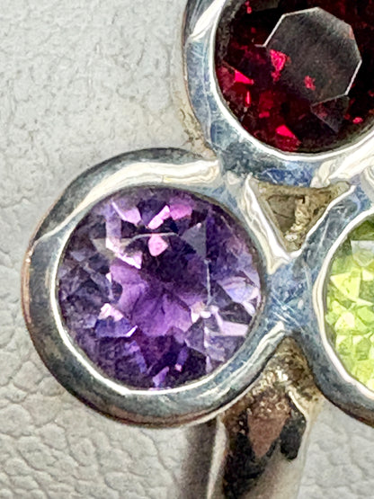Arizona Gem Trio Amethyst Peridot & Garnet Bezel Set in Sterling Silver size 8