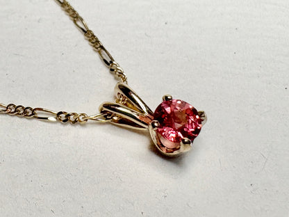 Small Padparadcha Sapphire Solitaire Pendant Necklace solid 14k Gold 18"