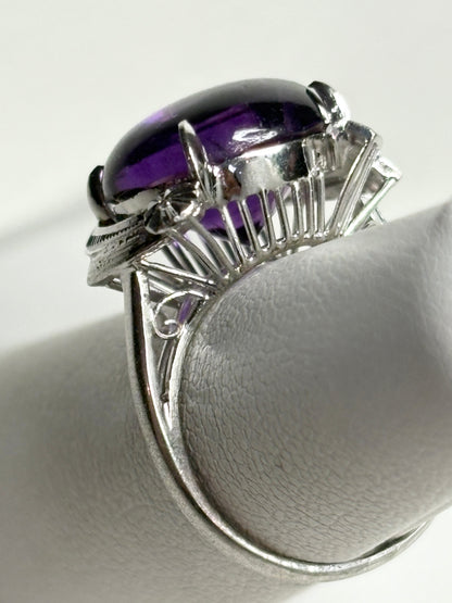 Art Deco amethyst ring in rhodium over sterling silver.